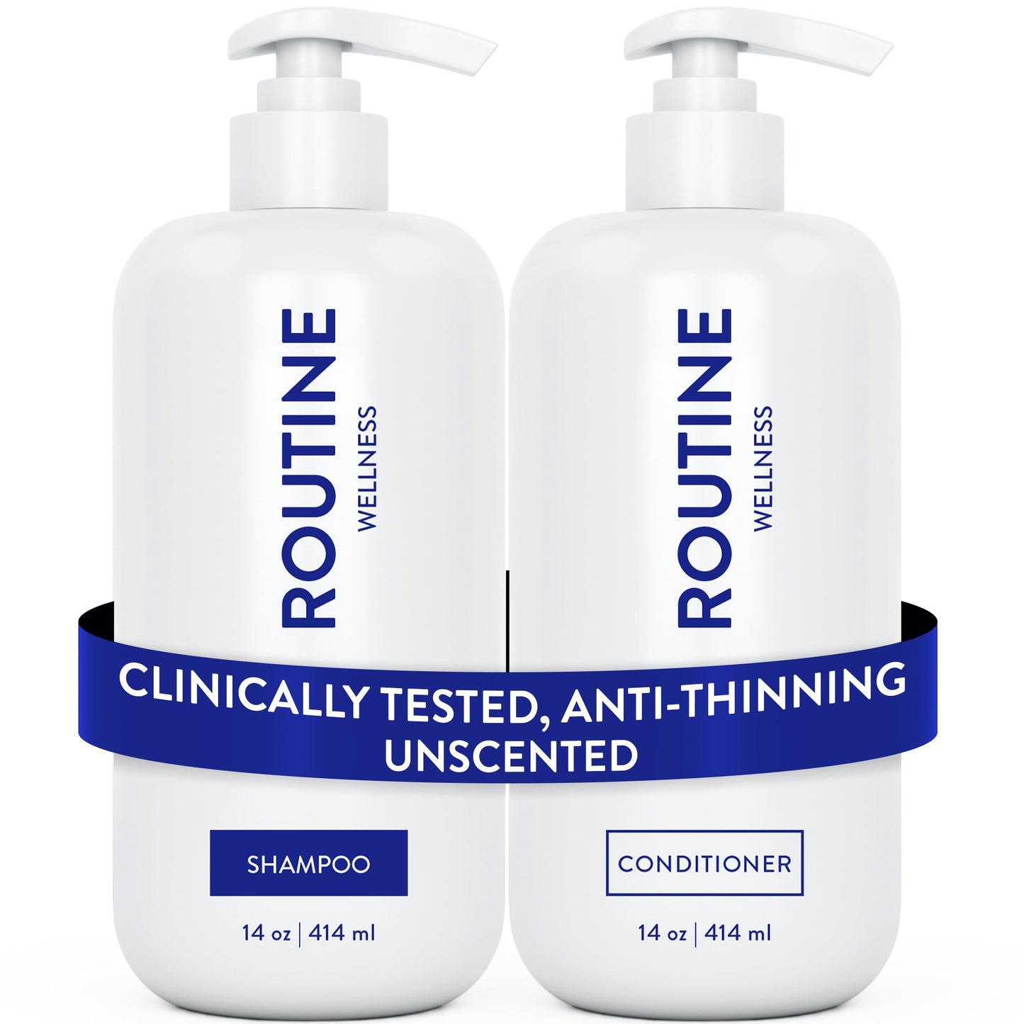 Routine Wellness Anti-Thinning Shampoo and Conditioner Set for Thinning Hair - Biotin DHT Blocker Women & Men - Color Safe Shampoo for Hair Loss & Healthier Hair - Coconut & Vanilla (Pack of 2)