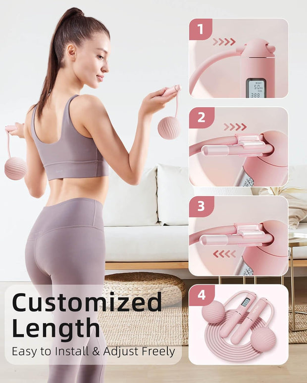 YOTTOY Skipping Ropes for Adults -Cordless Counter Jump Rope with Large Cordless Ball-Weighted Jump Rope for Women with LCD Display