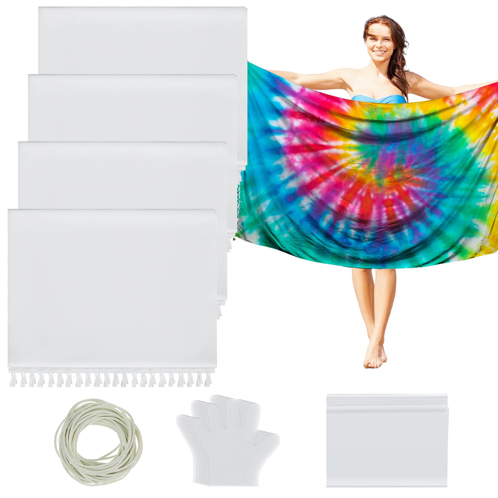 Zoooyawn 6 Set White Cotton Beach Towels for Tie Dye 71 * 43 Inch Large Oversized Beach Towel Tie Dye Kit for Women DIY Party Project