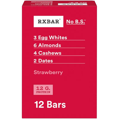 RXBAR Protein Bars, 12g Protein, Gluten Free Snacks, Strawberry, 22oz Box (12 Bars)