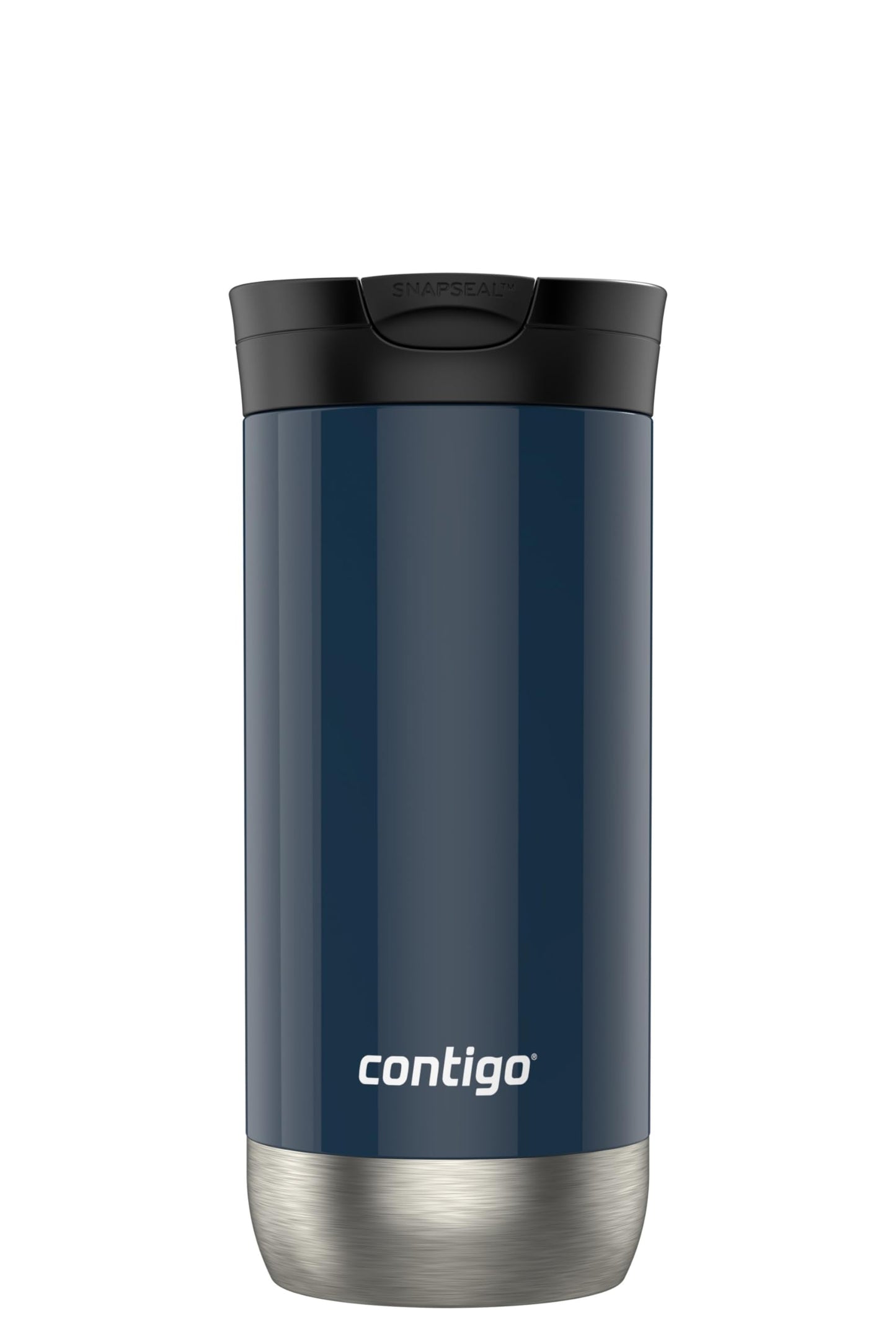 Huron Vacuum-Insulated Stainless Steel Travel Mug, 16oz Licorice - Leak-Proof Lid for Hot/Cold Beverages, Fits Most Cup Holdersand Brewers