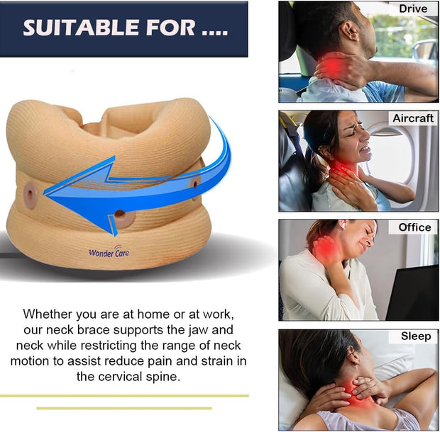 Wonder Care Neck Brace for Sleeping Cervical Collar Adjustable Neck Support Brace Relief Cervical Spine Pressure Ideal for Travel, Office Workers & Neck Injury Recovery, X-Large