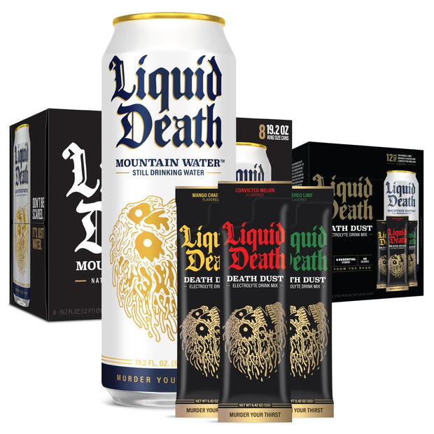Liquid Death, Sparkling Mountain Water, 18-Pack (Tallboy Size 16.9oz Cans), Real Mountain Source, Natural Minerals & Electrolytes