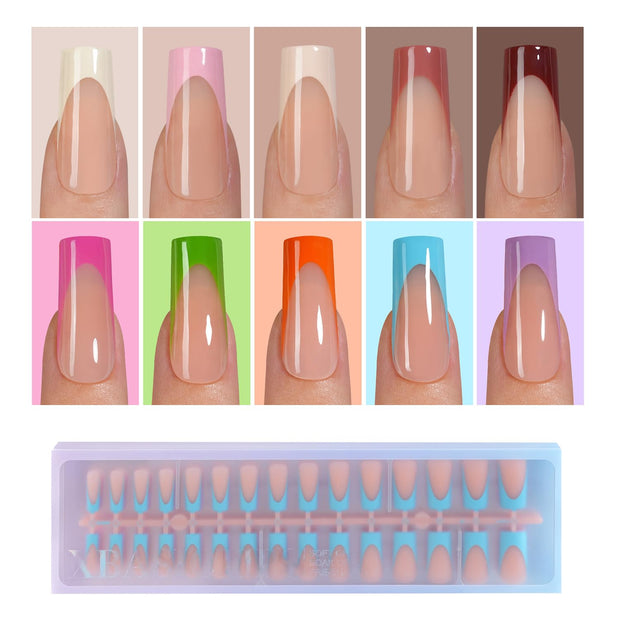Misssix XBASICTIPS French Tip Press On Nails, 150 Pcs Short Square French Gel Nail Tips, Soft Gel Pre-shaped No File Need Fake Nails for Nail Art DIY Extension Designs, 15 Sizes