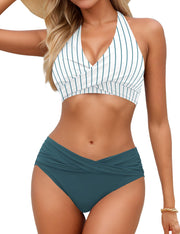 Sopliagon Women's Bikini Sets Twist Front Two Piece Swimsuit Halter Bathing Suit
