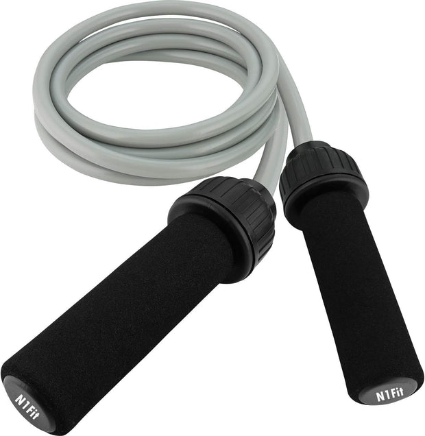 Weighted Jump Rope Workout (1LB) - Tangle-Free Ball Bearing Speed Skipping Rope for MMA Boxing Weight-loss Crossfit Fitness Home Exercise - Adjustable Rope Foam Handles for Men Women Cardio Training