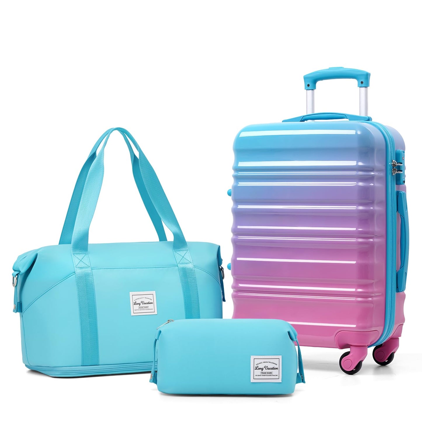LONG VACATION 6 Piece Luggage Set Carry on Suitcase with ABS+PC hardshell, Spinner Wheels & YKK Zipper TSA Lock (WHITE-BROWN, 6 piece set)