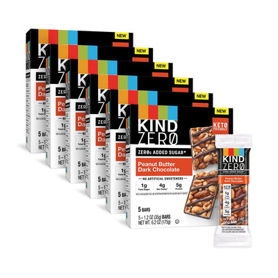 KIND ZERO Added Sugar Bars, Keto Snack, Peanut Butter Dark Chocolate, Good Source of Fiber, Gluten Free, Low Sugar, 5g Protein, 30 Count