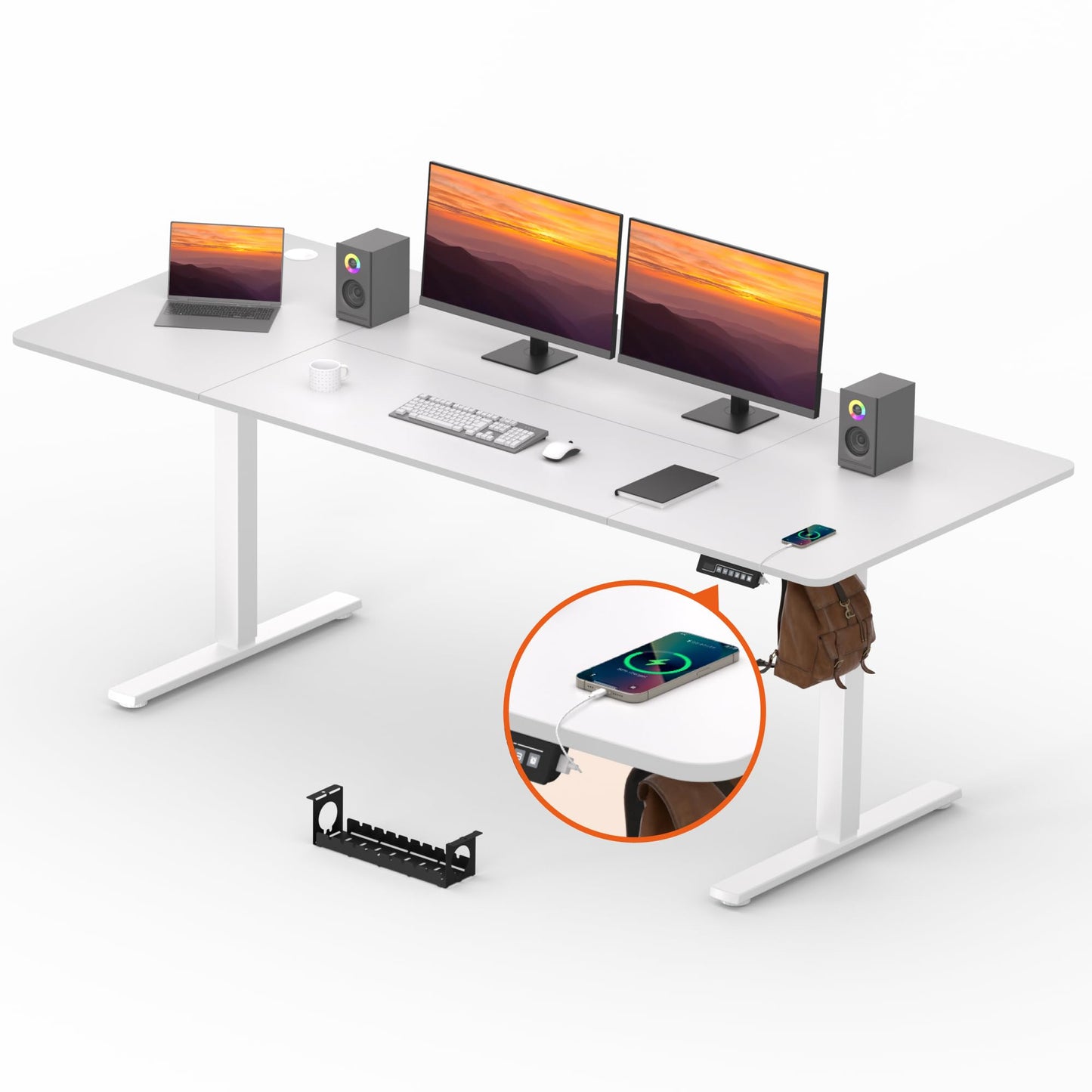 Adjustable Stand Up Desk with Memory Preset, Standing Desks 55 x 24 Inch Electric Home Office Desk Computer Workstation Splice Black Top + Black Frame