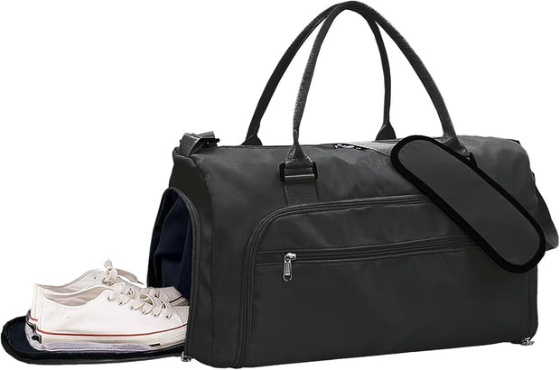 woogwin Small Gym Bag for Men & Women with Shoes & Wet Compartment Waterproof Duffle Bag for Travel Sports Workout Overnight Weekender(17.7'',Black)