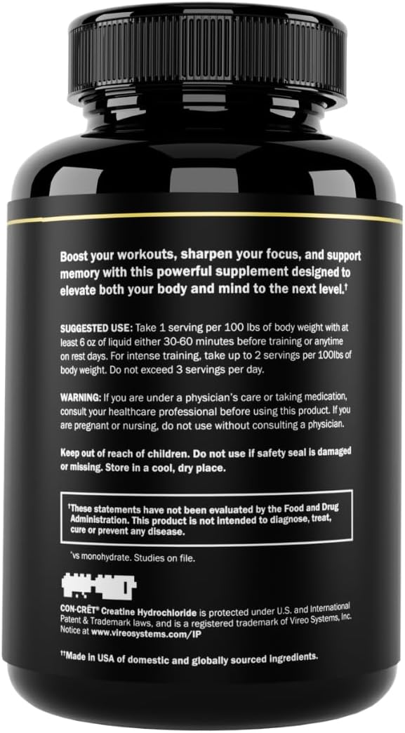 Prime Labs Creatine HCl Capsules - with CON-CRĒT®, Rhodiola Root Extract, & L-Theanine - Muscle Support, Endurance, Cognitive Function - for Men & Women - 60 Pills