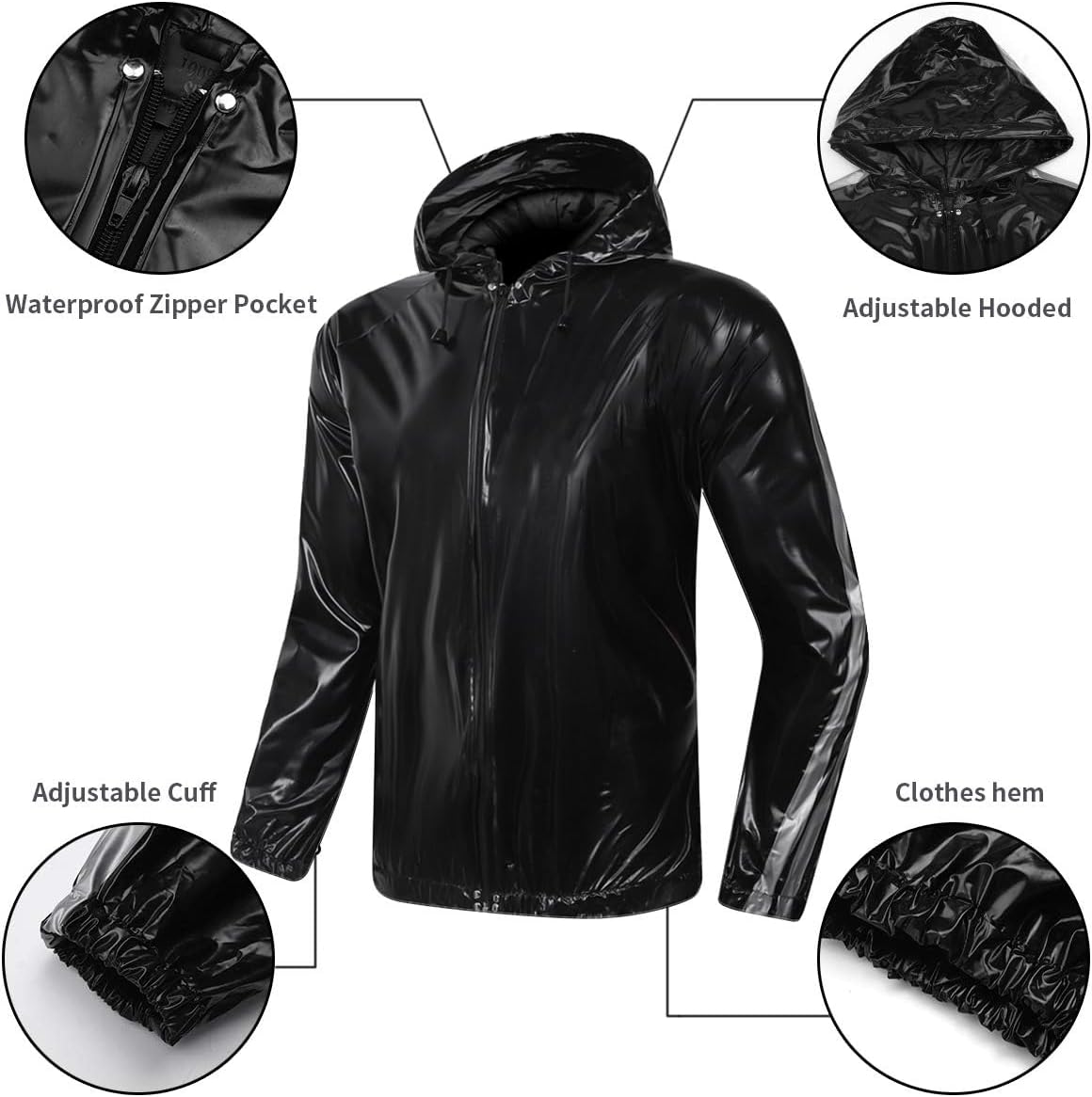 MulYeeh Weight Loss Sweat Suit Anti-Rip Heavy Duty Full-Zip Sauna Suit Fitness Exercise Gym Top Pant with Hood for Men Women