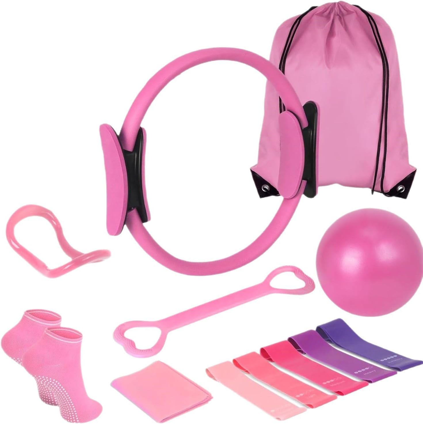 pilates ring circle set 13 pcs pilates equipment accessories for home workouts includes 9.8” pilates ball 12” magic circle yoga ring and resistance bands for women pilates ring and ball set gift