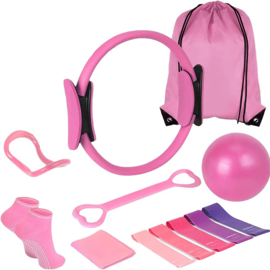 pilates ring circle set 13 pcs pilates equipment accessories for home workouts includes 9.8” pilates ball 12” magic circle yoga ring and resistance bands for women pilates ring and ball set gift