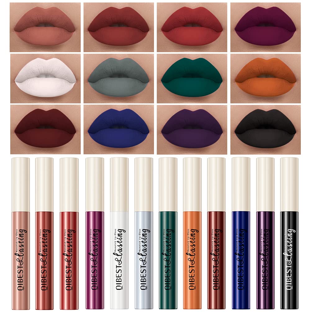 QiBest 7Pcs Matte Liquid Lipstick + 1Pcs Lip Plumper Makeup Set Kit, Pigmented Long Lasting Lip Gloss Set, Velvet Waterproof Halloween Lip Makeup Valentine's Gift Sets for Girls and Women