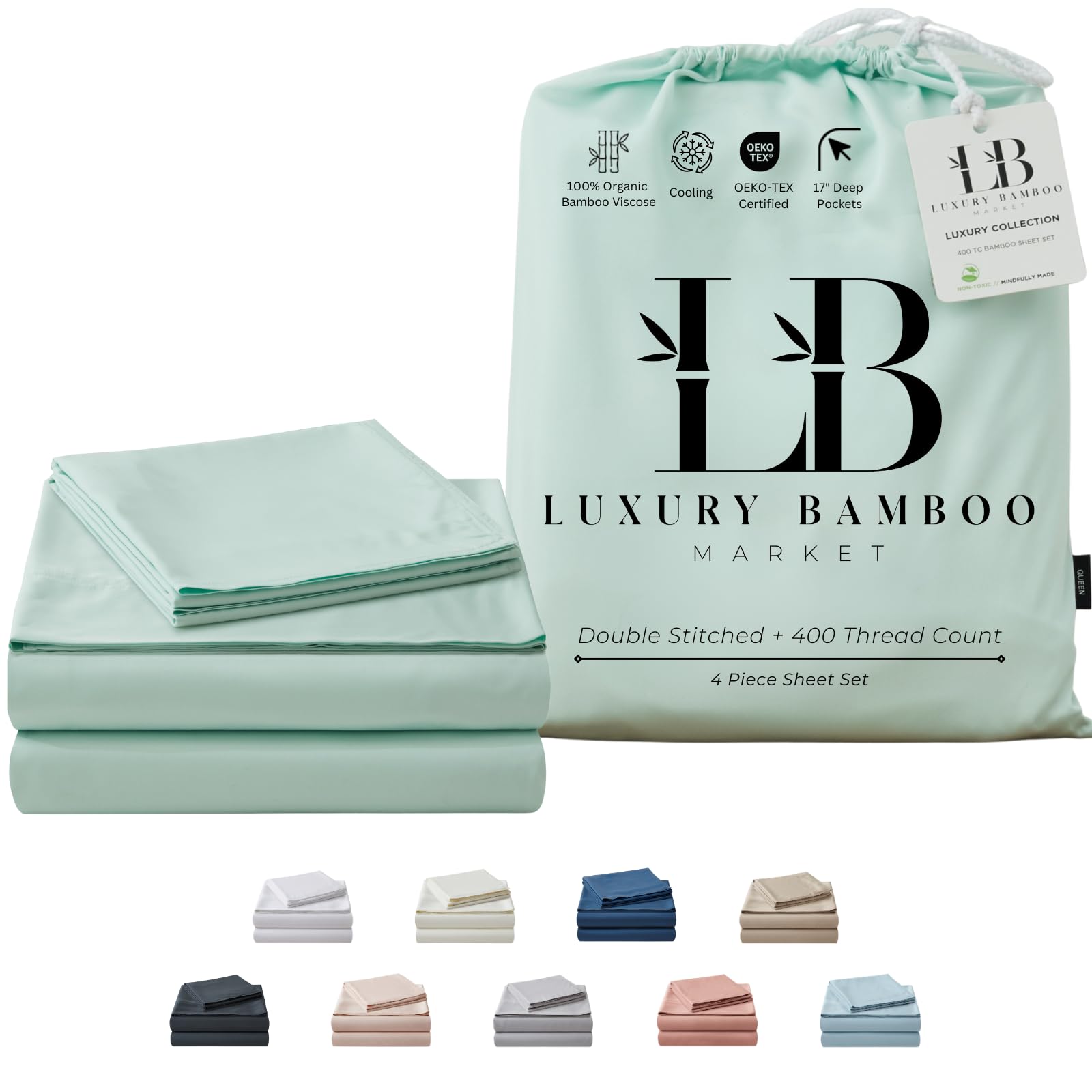 Luxury Bamboo Market | Queen Size Bed Sheet Set | 100% Viscose Made from Bamboo | Organically Grown | Ultra Soft | Cooling Sheets for Hot Sleepers | 17" Deep Pocket [Dune]
