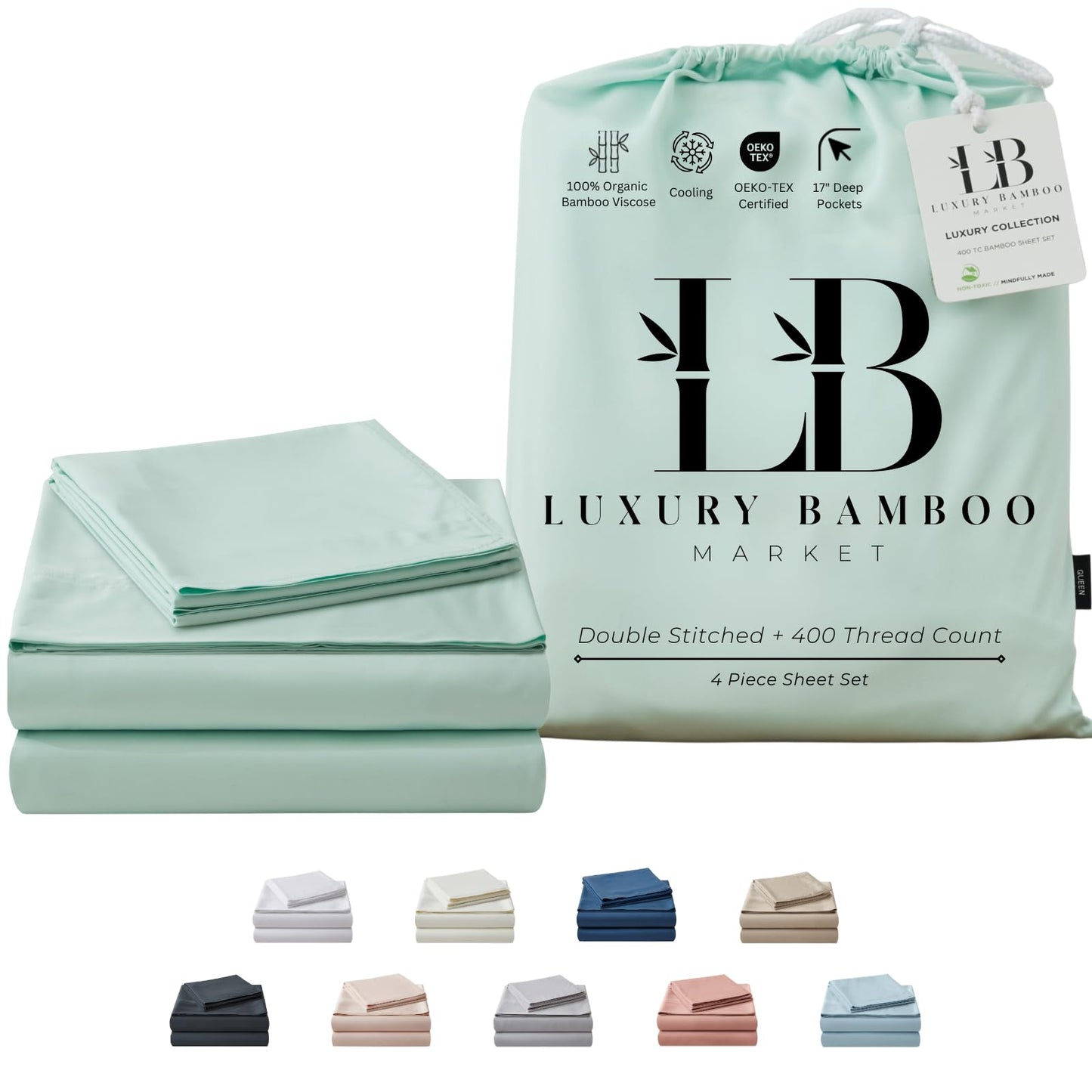 Luxury Bamboo Market | Queen Size Bed Sheet Set | 100% Viscose Made from Bamboo | Organically Grown | Ultra Soft | Cooling Sheets for Hot Sleepers | 17" Deep Pocket [Dune]