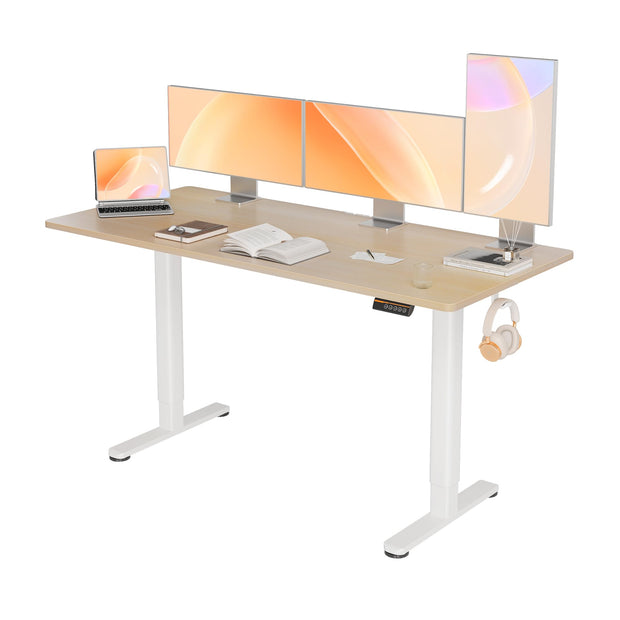YDN Electric Standing Desk Adjustable Height, 40 x 24 Inches Stand up Desk with Cable Management, Home Office Desks with Splice Board & White Frame, White Top