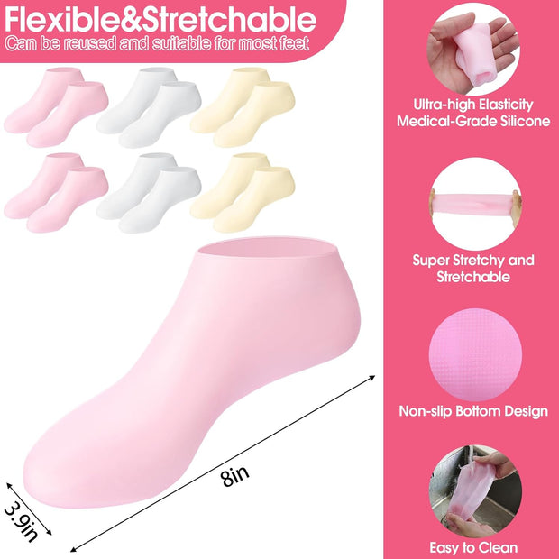 XANGNIER 6 Pairs Silicone Socks for Dry Cracked Feet Women,Moisturizing Foot Mask Exfoliating Silicone Socks,Foot Spa Gel Socks for Cracked Heels,Softening Rough Skin and After Pedicure Care