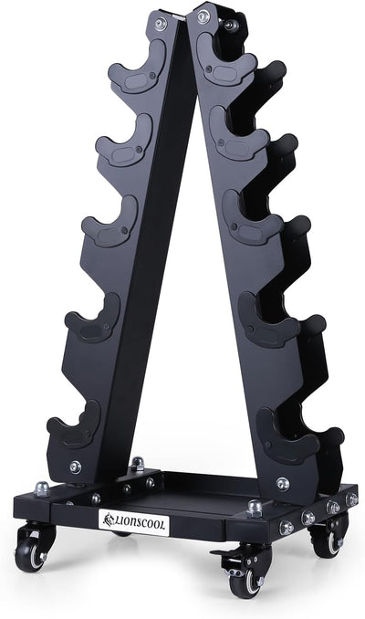 LIONSCOOL Premium Solid Steel Dumbbell Rack Stand Only, A-Frame Portable Weight Storage Organizer with Optional Tray and Wheels, Perfect for Home Gym Fitness Storage (200LBS/300LBS/700LBS Weight Capacity Available)