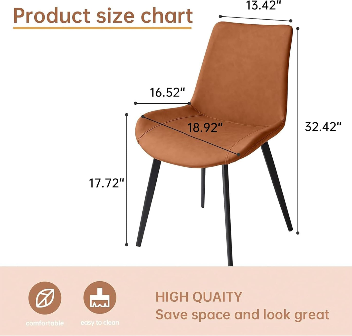 Dining Chairs Set of 4, Modern Kitchen & Dining Room Chairs, Upholstered Faux Leather Cushion Seat and Sturdy Metal Legs (4 Brown Chairs)