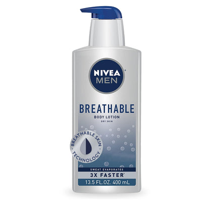 NIVEA MEN Breathable Body Lotion, 48 Hour Hydrating Lotion for Men, 13.5 Fl Oz Bottle