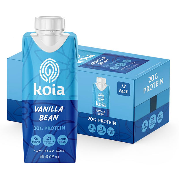 Koia Plant Based Protein Shake, Chocolate Banana, 20g Protein, 5g Sugar, 6g Prebiotic Fiber, 21 Vitamins & Minerals, Meal Replacement Drinks, Dairy-Free, Gluten-Free, Non-GMO, 11 Fl Oz (Pack of 12)