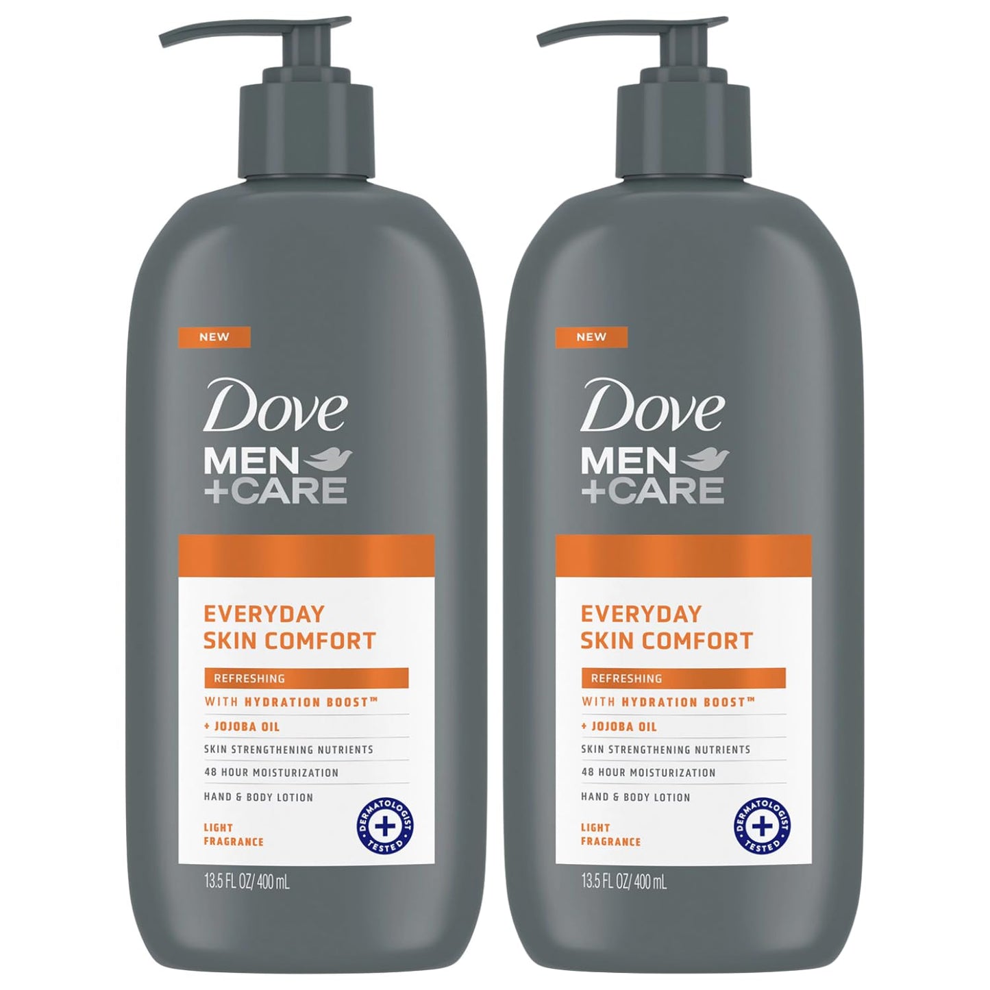 Dove Hand & Body Lotion, Men+Care Value Pack – Everyday Skin Comfort Formula with Shea Butter & Jojoba Oil, Refreshing Lotion for Dry Skin, 13.5 Fl Oz (Pack of 2)