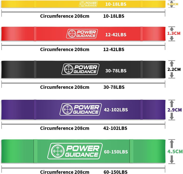 POWER GUIDANCE Resistance Bands, Set of 5 Pull Up Bands, Pull Up Assistance Bands, Exercise Bands, Resistance Bands Set for Legs, Working Out, Muscle Training, Physical Therapy, Shape Body