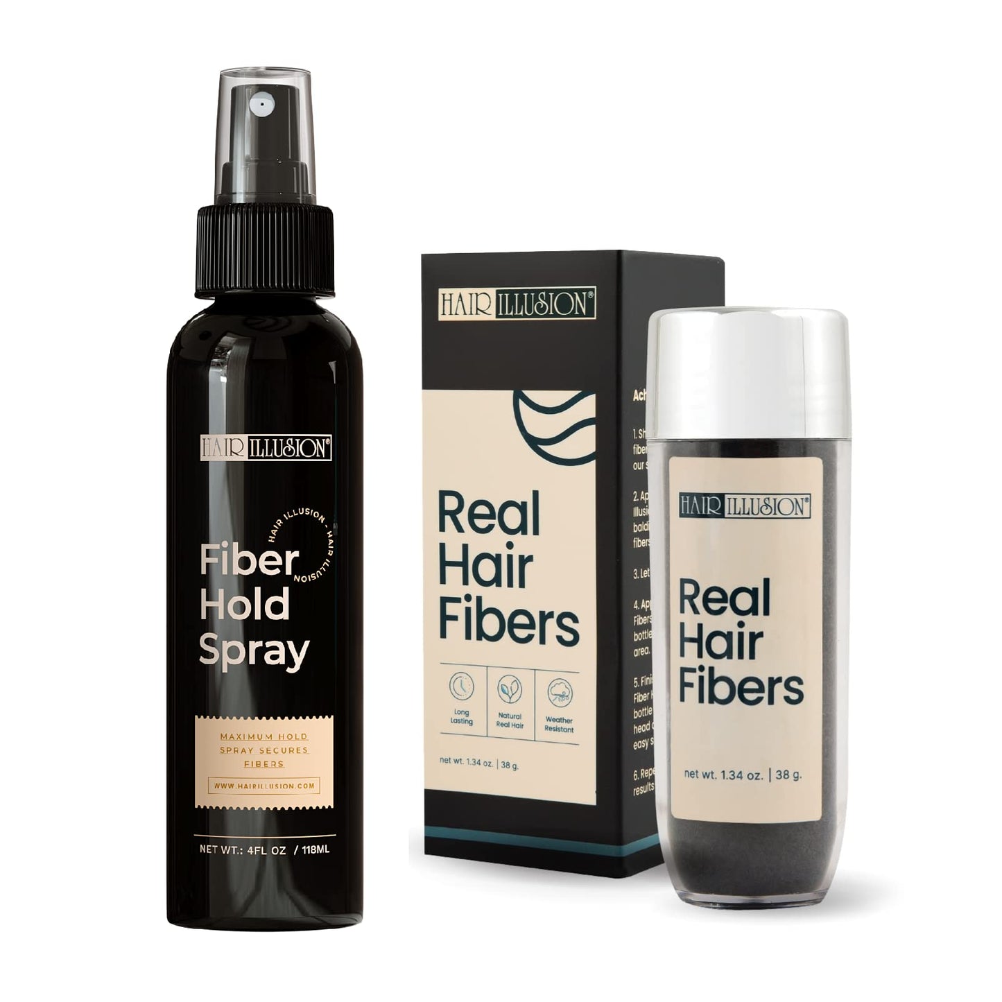 Hair Illusion Dark Brown Real Hair Fibers for Thinning Hair - 100% Natural Texture, Non Synthetic Hair Fibers - Bald Spot Cover Up for Women & Men - 38 Gram