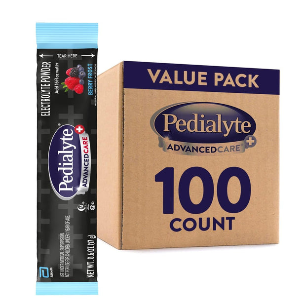 Pedialyte AdvancedCare Plus Electrolyte Powder, Has 33% More Electrolytes and PreActiv Prebiotics, Berry Frost, 18 Powder Packets