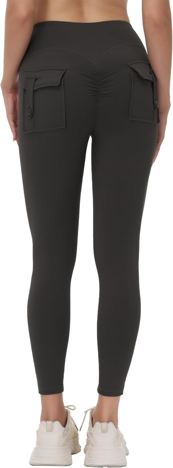 Womens Cargo Leggings with Pockets Scrunch Workout Butt Lifting Leggings Tummy Control Yoga Pants