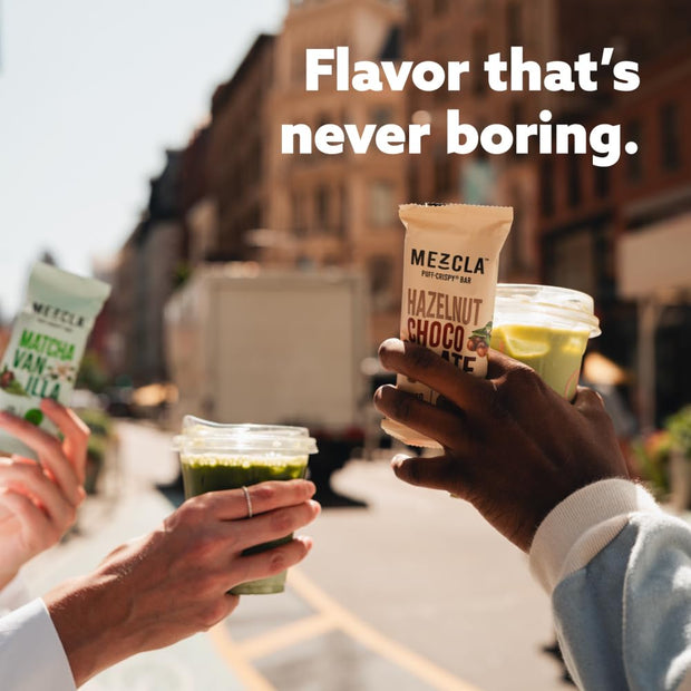 Mezcla Puff Crispy Protein Bars, Gluten Free & Vegan Protein Bars, 10g Protein, Alt for Crispy Rice Treat, Granola Bars & Breakfast Bars, Healthy Snacks for Adults, Hazelnut Chocolate, 12 Pack