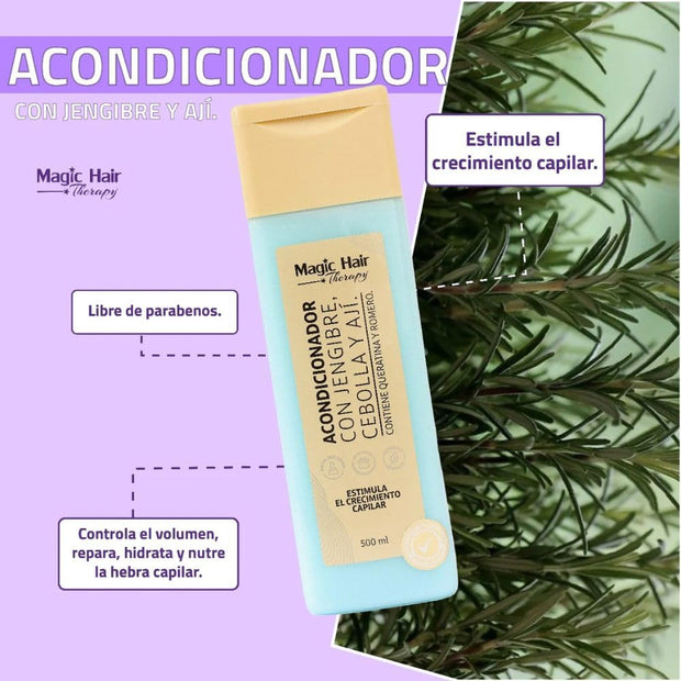 Magic Hair KIT (2 PACK) Shampoo de Cebolla con Aji y Acondicionador de Jengibre y Aji