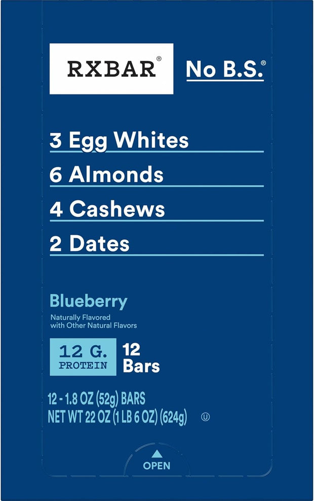 RXBAR Protein Bars, Protein Snack, Snack Bars, Blueberry, 22oz Box (12 Count)