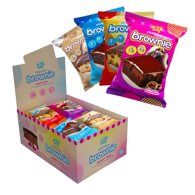 Prime Bites Protein Brownie from Alpha Prime Supplements | High Protein, Collagen Fortified Low Sugar Treat | Delicious Snack | 12 Bars per Box (Variety Pack)