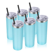 VEGOND Stainless Steel Tumblers Bulk 12 Pack, 20 oz Vacuum Insulated Skinny Tumblers with Lids and Straws, Double Wall Coffee Mug, Travel Water Cup, White