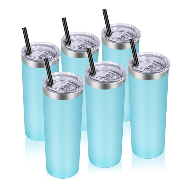 VEGOND Stainless Steel Tumblers Bulk 12 Pack, 20 oz Vacuum Insulated Skinny Tumblers with Lids and Straws, Double Wall Coffee Mug, Travel Water Cup, White