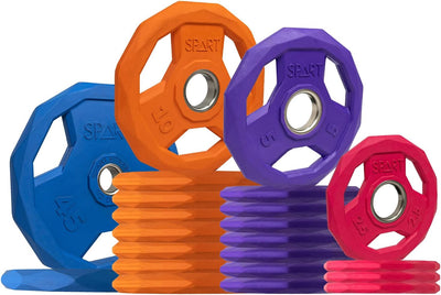 SPART Color Coded Weight Plate 2-Inch Rubber Coated Olympic Grip Plate for Barbell, Solid Cast Iron Weight Plates for Strength Training, Weightlifting, Crossfit, Home Gym, 2.5LB/5LB/10LB/25LB/35LB/45LB, Pair