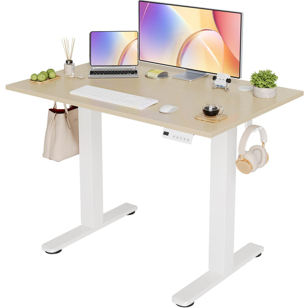 Seang Electric Standing Desk Adjustable Height, 40 x 24 Inch Sit Stand Desk with T-Shaped Frame, 3 Memory Presets & Cable Management for Home Office Computer Workstation, Black Frame/Black Top