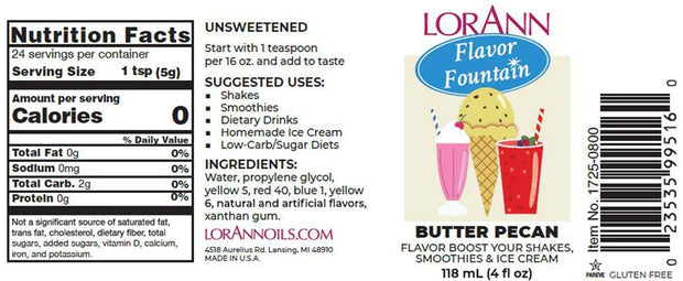 LorAnn Butter Pecan Flavor Fountain, 4 oz Bottle