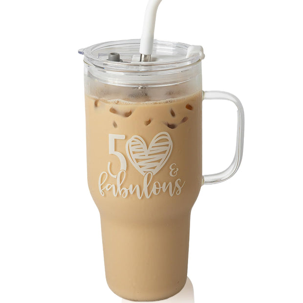 Large Glass Tumbler with Lid and Straw, 4 Pack Glass Cup with Handle, 33oz Iced Coffee Cups, Thick Drinking Glasses Set, Clear Travel Mug for Hot and Cold Beverage, Drinks, Tea, Smoothie