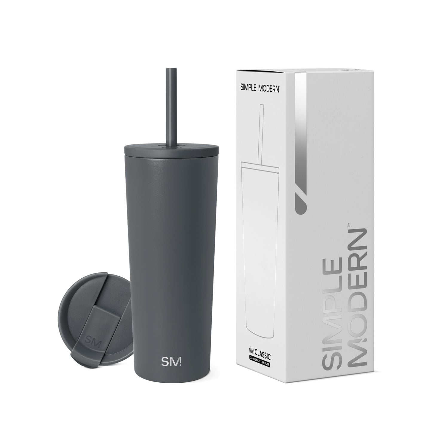 Simple Modern Insulated Tumbler with Lid and Straw | Iced Coffee Cup Reusable Stainless Steel Water Bottle Travel Mug | Gifts for Women Men Her Him | Classic Collection | 24oz | Midnight Black