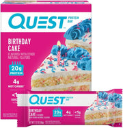 Quest Nutrition Birthday Cake Protein Bars, 20g Protein, 4g net Carbs, 1g Sugar, Gluten Free, Keto Friendly, 4 Count