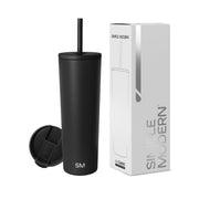 Simple Modern Insulated Tumbler with Lid and Straw | Iced Coffee Cup Reusable Stainless Steel Water Bottle Travel Mug | Gifts for Women Men Her Him | Classic Collection | 24oz | Midnight Black