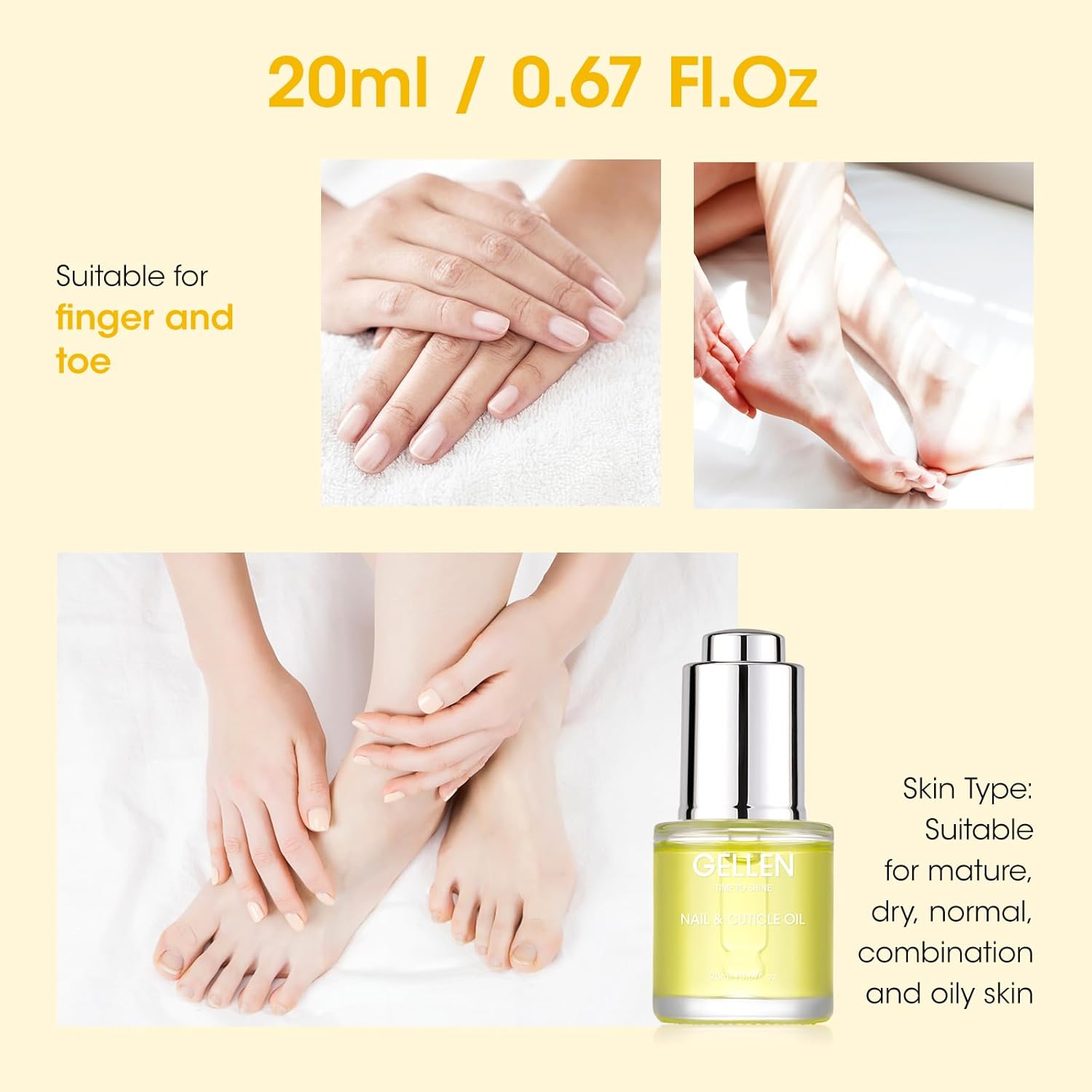 Gellen Nail Cuticle Oil for Growth and Strength, Natural Keratin Vitamin E Nail Growth Oil, Organic Cuticle Nails Serum for Hydrating, Nourishing, Strengthening, Repairing