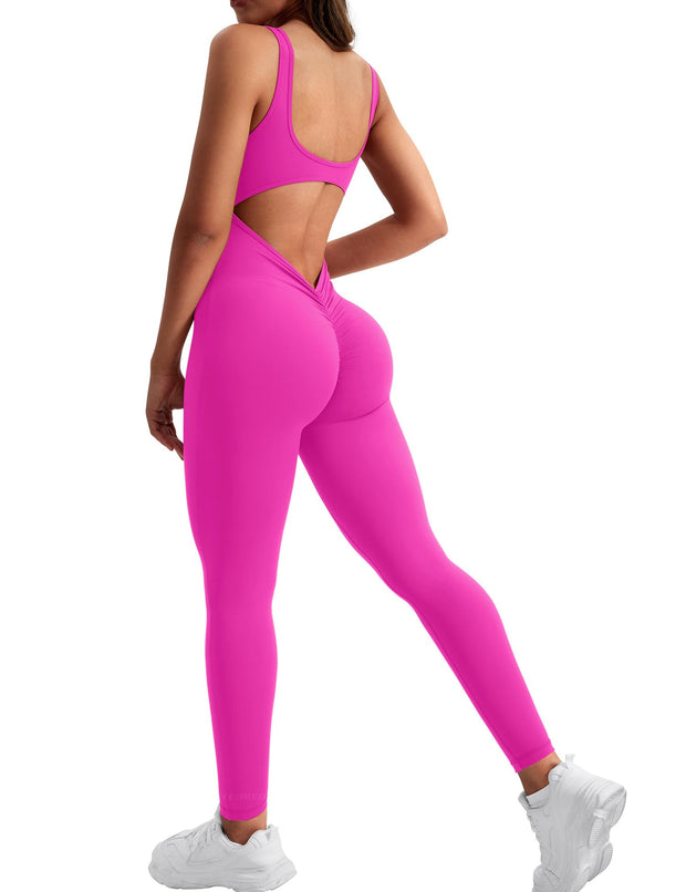 YEOREO Long Sleeve Jumpsuit for Women Workout V Back Bodysuit Lizvette Scrunch Leggings One Piece Romper Full Length Bodycon