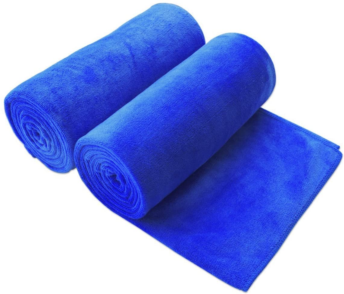JML Microfiber Bath Towels, Oversized, Ultra Soft, Super Absorbent and Fast Drying, No Fading Large Bathroom Towel Set for Sport, Travel, Fitness, SPA and Yoga (Coral Fleece - Blue, 30 in x 60 in)