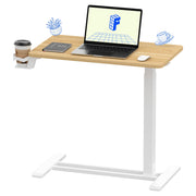 FLEXISPOT H7 Adjustable Overbed Bedside Table with Wheels Pneumatic Mobile Standing Desk Laptop Desk Rolling Computer Cart Movable Overbed Table Hospital Home Use(27.6" W x 15.7" D, White)