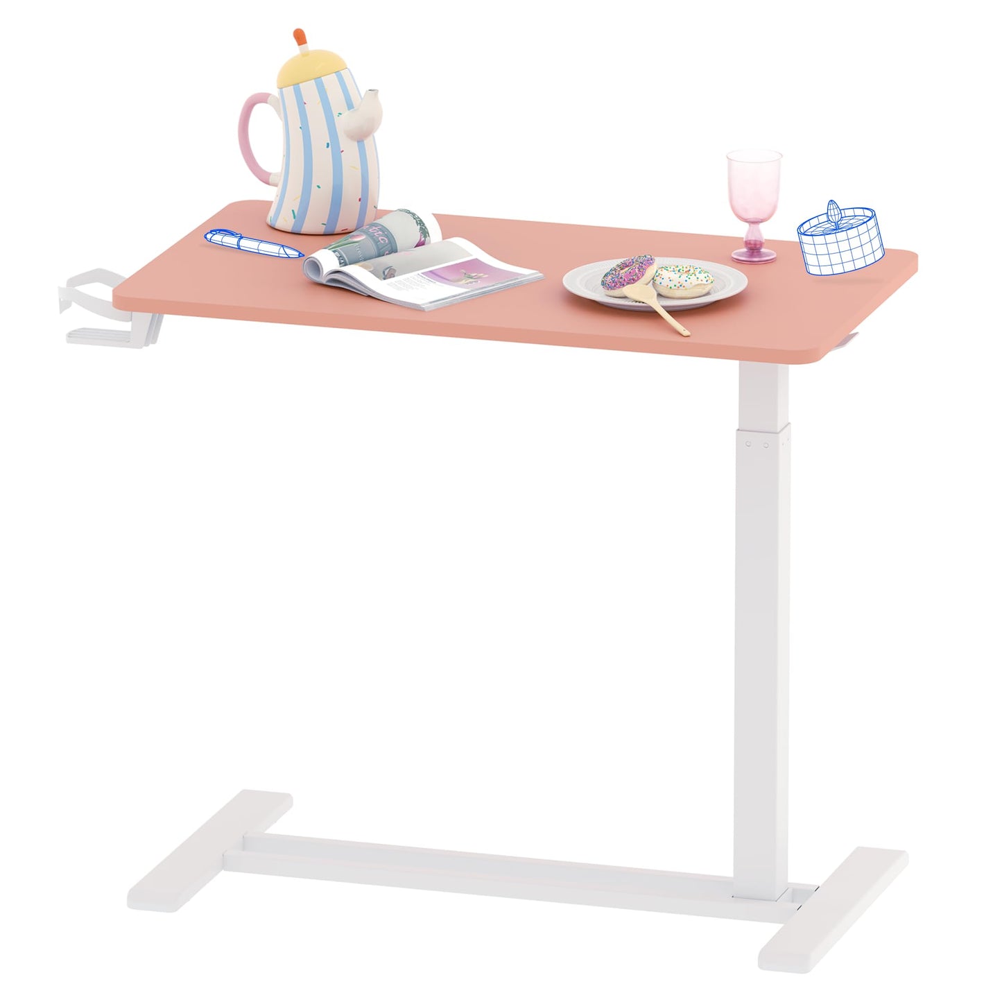 FLEXISPOT H7 Adjustable Overbed Bedside Table with Wheels Pneumatic Mobile Standing Desk Laptop Desk Rolling Computer Cart Movable Overbed Table Hospital Home Use(27.6" W x 15.7" D, White)